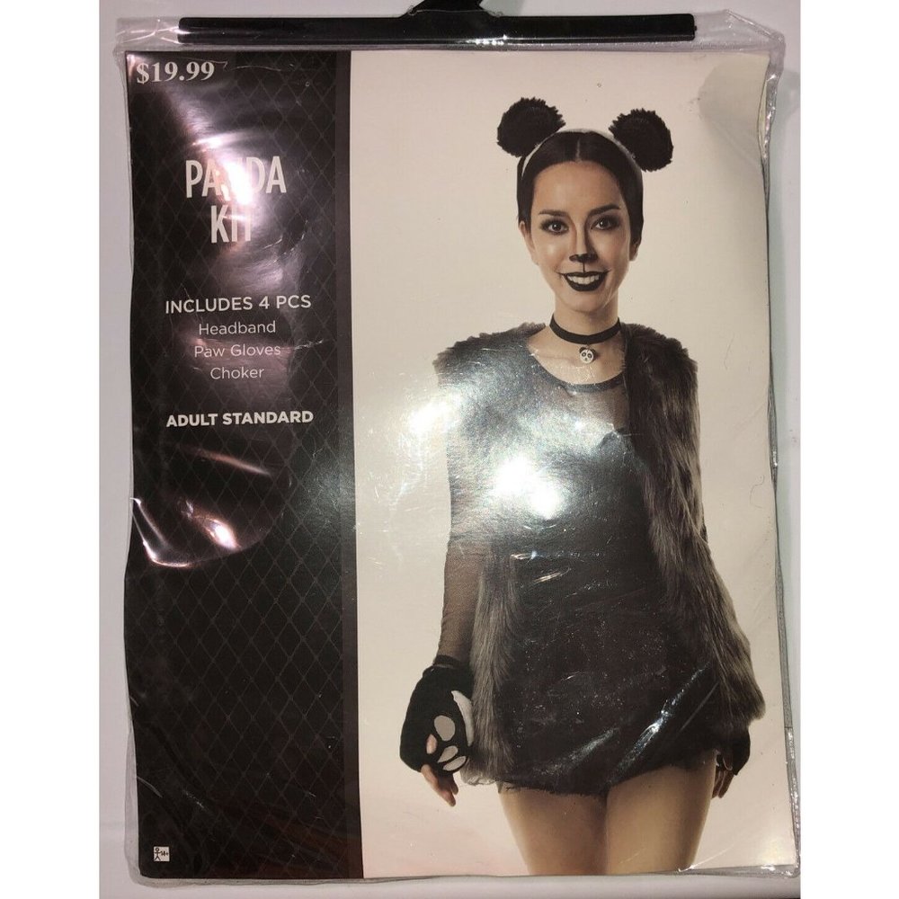 Panda Costume Kit Adult Accessory Headband Choker Fingerless Gloves Party New